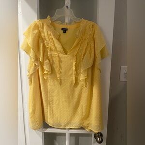 torrid Yellow Ruffle V-Neck Swiss Dot Blouse